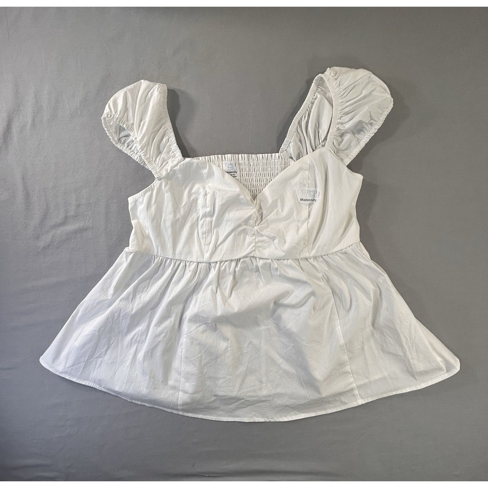 Time and Tru Puffed Sleeve Sweetheart Neck Maternity Babydoll Top Women's Medium